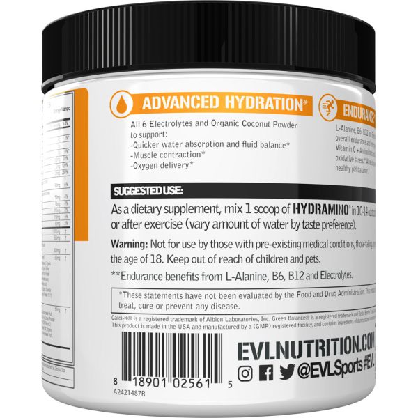 EVL Hydramino 30srv Choose Flavor - 6 Key Electrolytes Drink Mix for Hydration, Endurance & Recovery Online