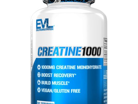 EVL Creatine1000 | 1 Gram of Pure Creatine Monohydrate in Each Serving, Veggie Capsules (60 Servings) For Discount