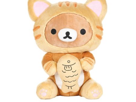 San-X Rilakkuma as Tiger Eating Fish Plush 轻松熊橙色虎猫吃鲷鱼外套毛绒玩具 For Cheap