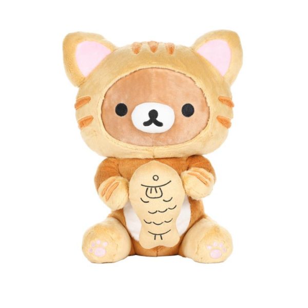 San-X Rilakkuma as Tiger Eating Fish Plush 轻松熊橙色虎猫吃鲷鱼外套毛绒玩具 For Cheap