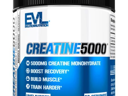 EVL Creatine 5000mg: Unflavored Creatine Monohydrate Post-Workout Powder for Recovery 60srv Hot on Sale