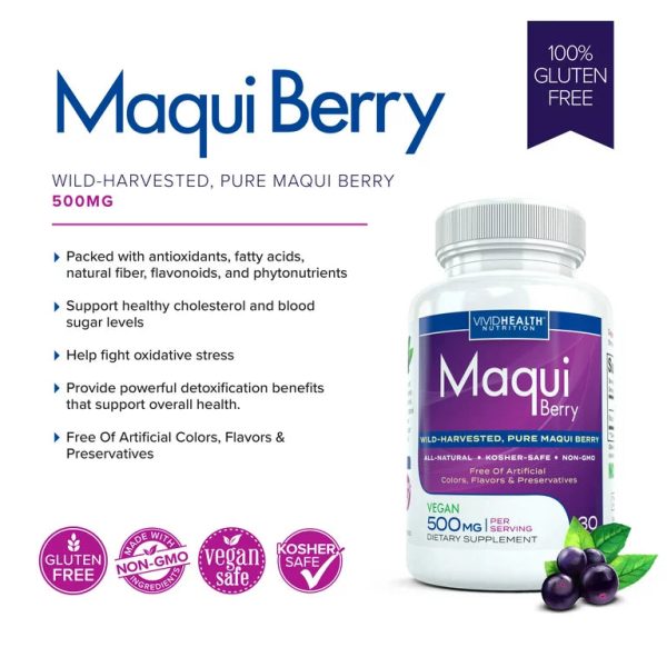 Pure, Natural Maqui Berry: Antioxidant Rich Superfood Supplement for Immune Support, Skin & Eye Health 30 Caps For Cheap