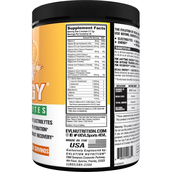 EVL BCAA Energy + Electrolytes Pre-Workout 30srv | 6 Key Electrolytes | Energy + Endurance | CHOOSE FLAVOR Sale