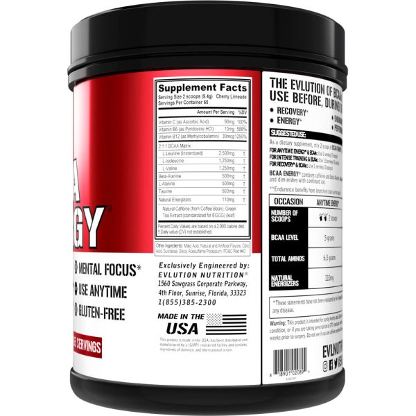 EVL BCAA Energy Cherry Limeade 65srv - Hydrating PreWorkout For Energy, Endurance, & Recovery Sale