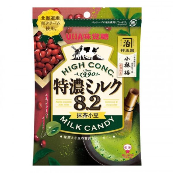 UHA Tokuno Milk 8.2 High Concentrated Uji Matcha Red Bean Milk Candy 北海道牛奶糖抹茶紅豆味 67g For Sale